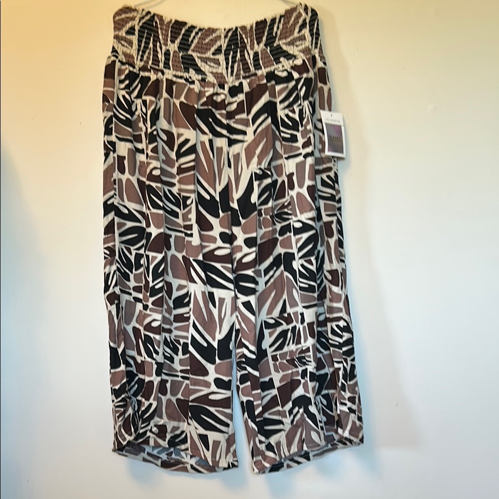 Classic Concepts stylish black & brown patterned baggy pants elastic waist 2XL